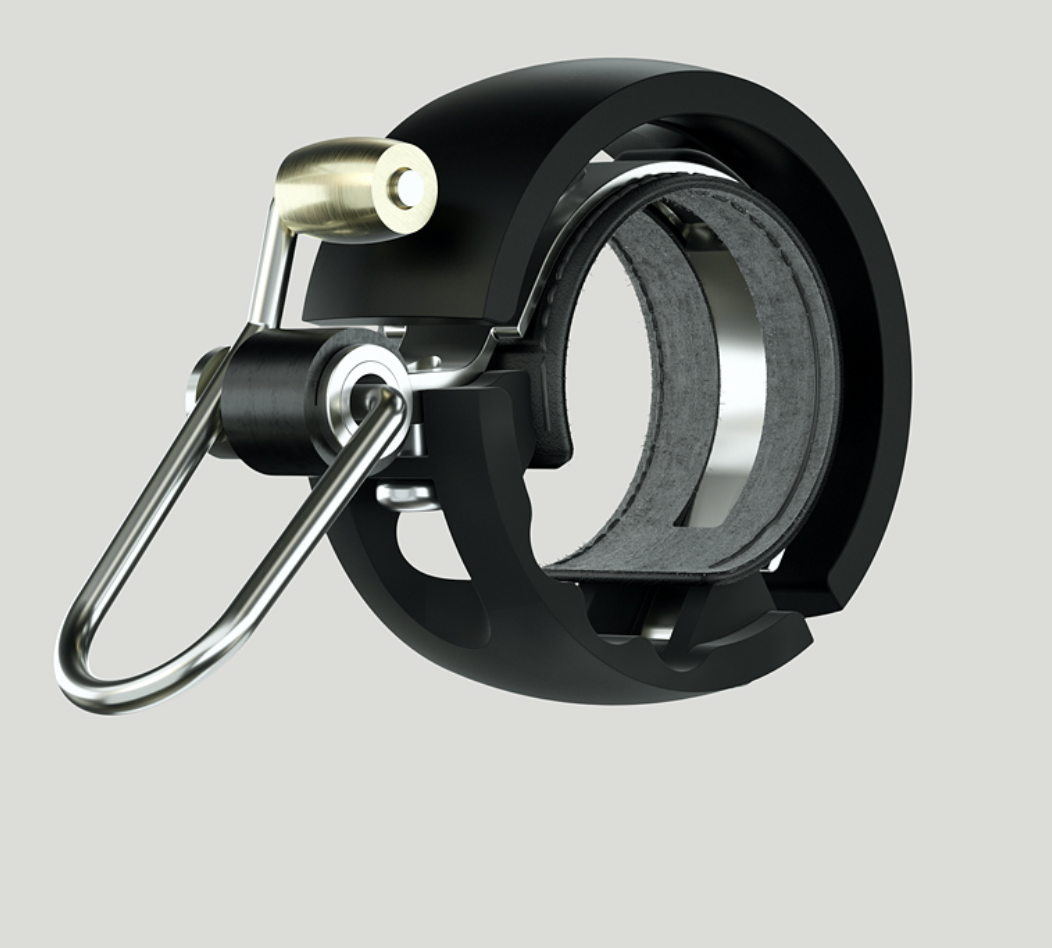 Der Knog Oi Luxe, small ist eine ringförmige Fahrradklingel in eigenständigem, elegantem Design.