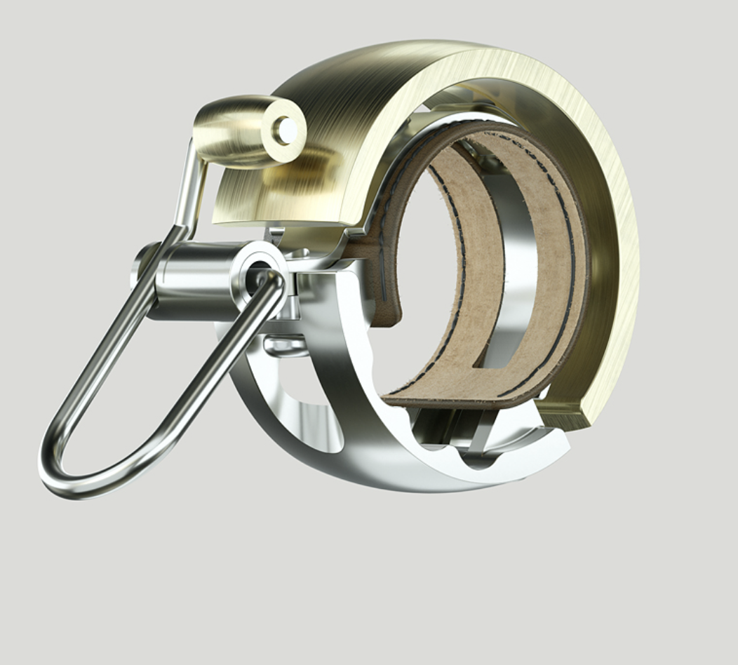 Der Knog Oi Luxe, small ist eine ringförmige Fahrradklingel in eigenständigem, elegantem Design.