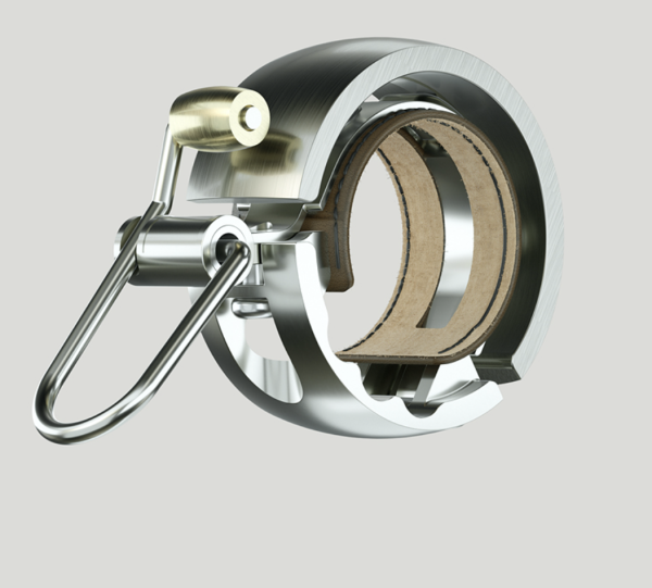 Der Knog Oi Luxe, small ist eine ringförmige Fahrradklingel in eigenständigem, elegantem Design.